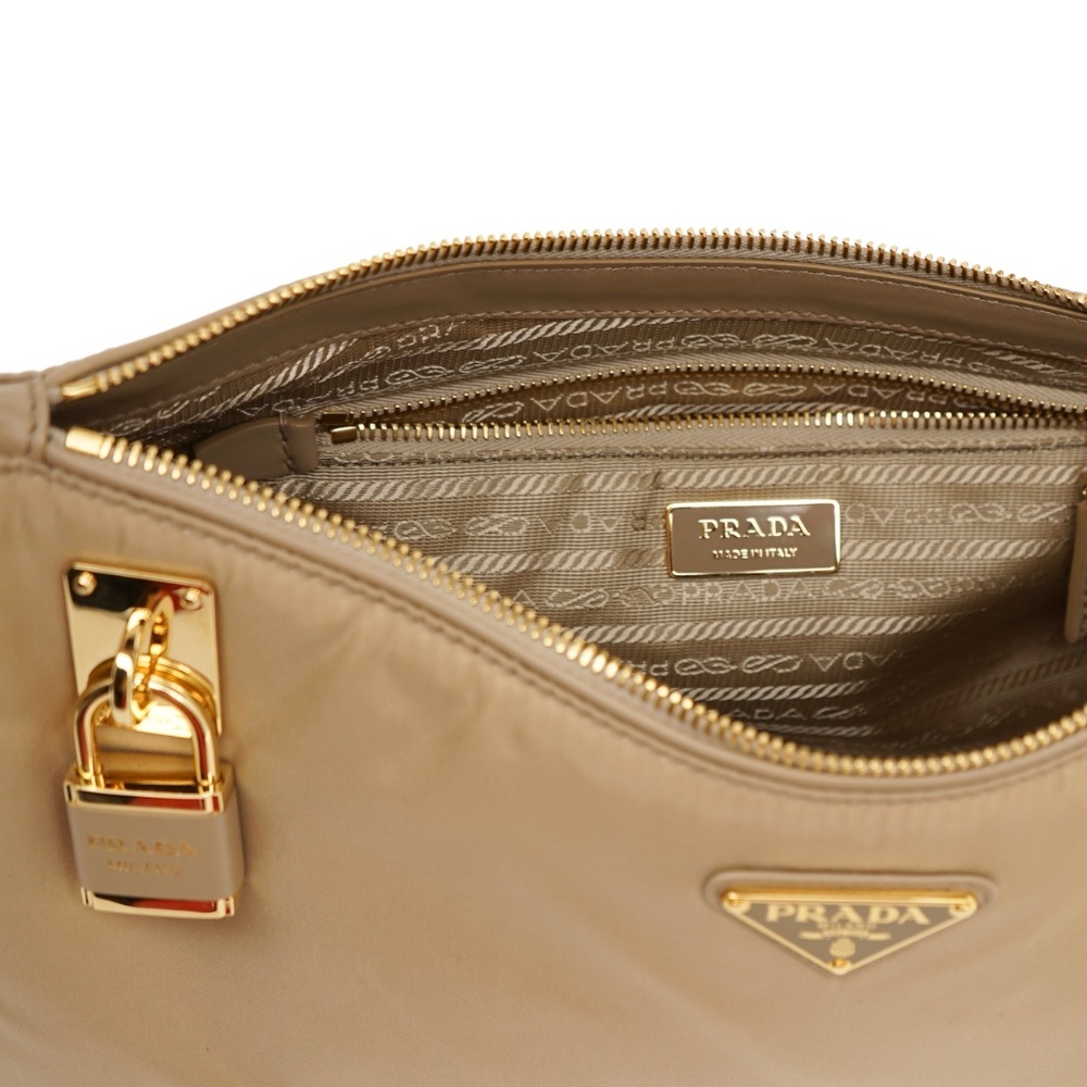 Prada Aimeé Shoulder Bag Re-Nylon And Leather With Padlock 1BC232 New - Picture 6 of 7